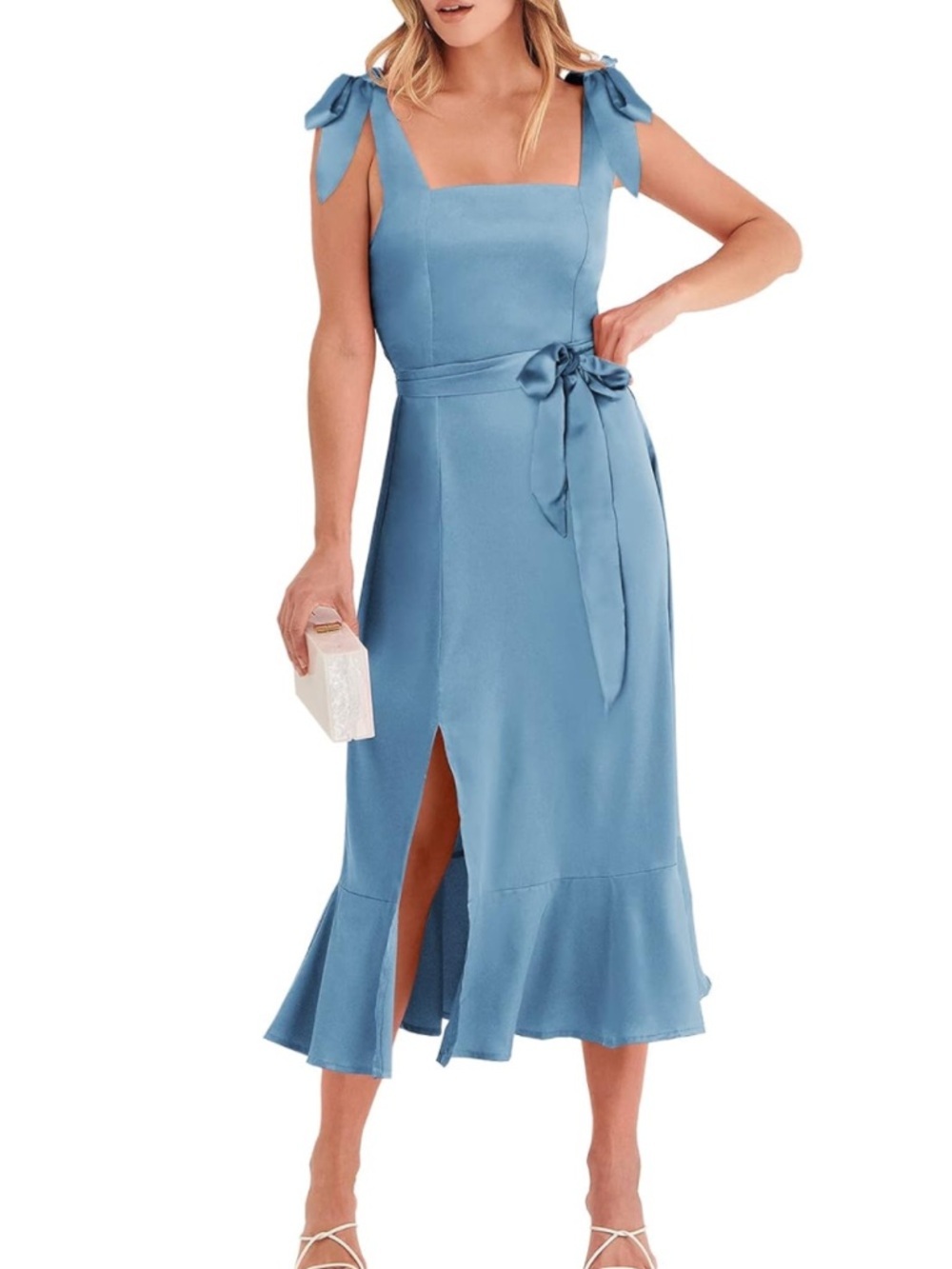 ANRABESS Women's Satin Formal Dress Square Neck Midi Dress Small NWT